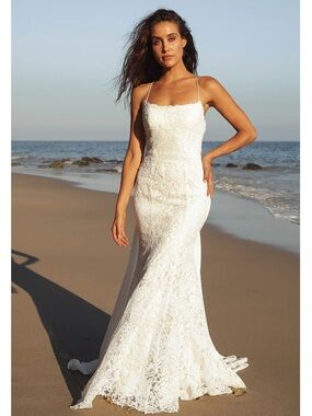 Lulus Remarkable Moment White Floral Embroidered Lace-Up Bridal Maxi Dress NWT 2